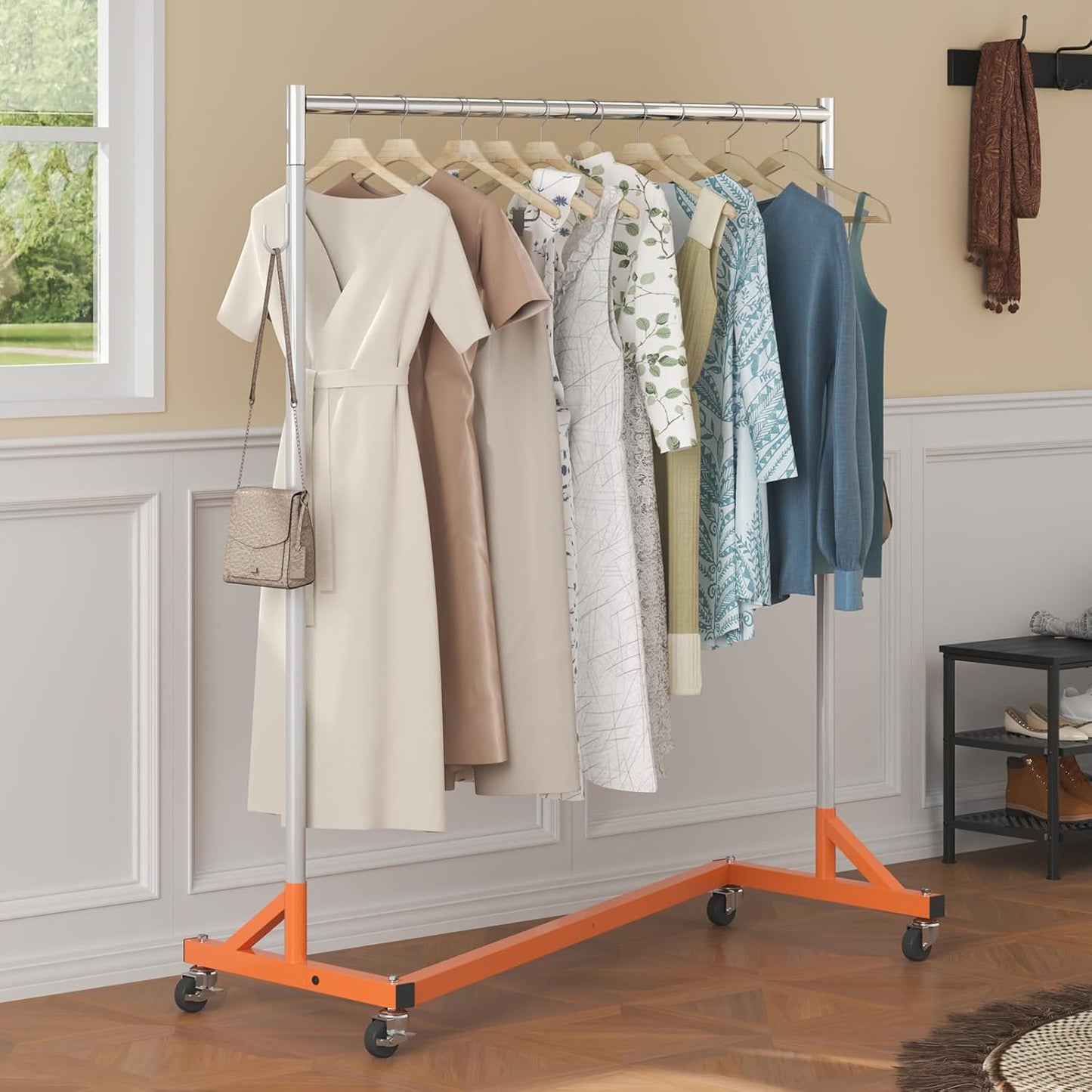 VEVOR Z Rack - Industrial Grade Rolling Garment Rack with Lockable Casters - Sturdy Steel, Orange (3 Sets)
