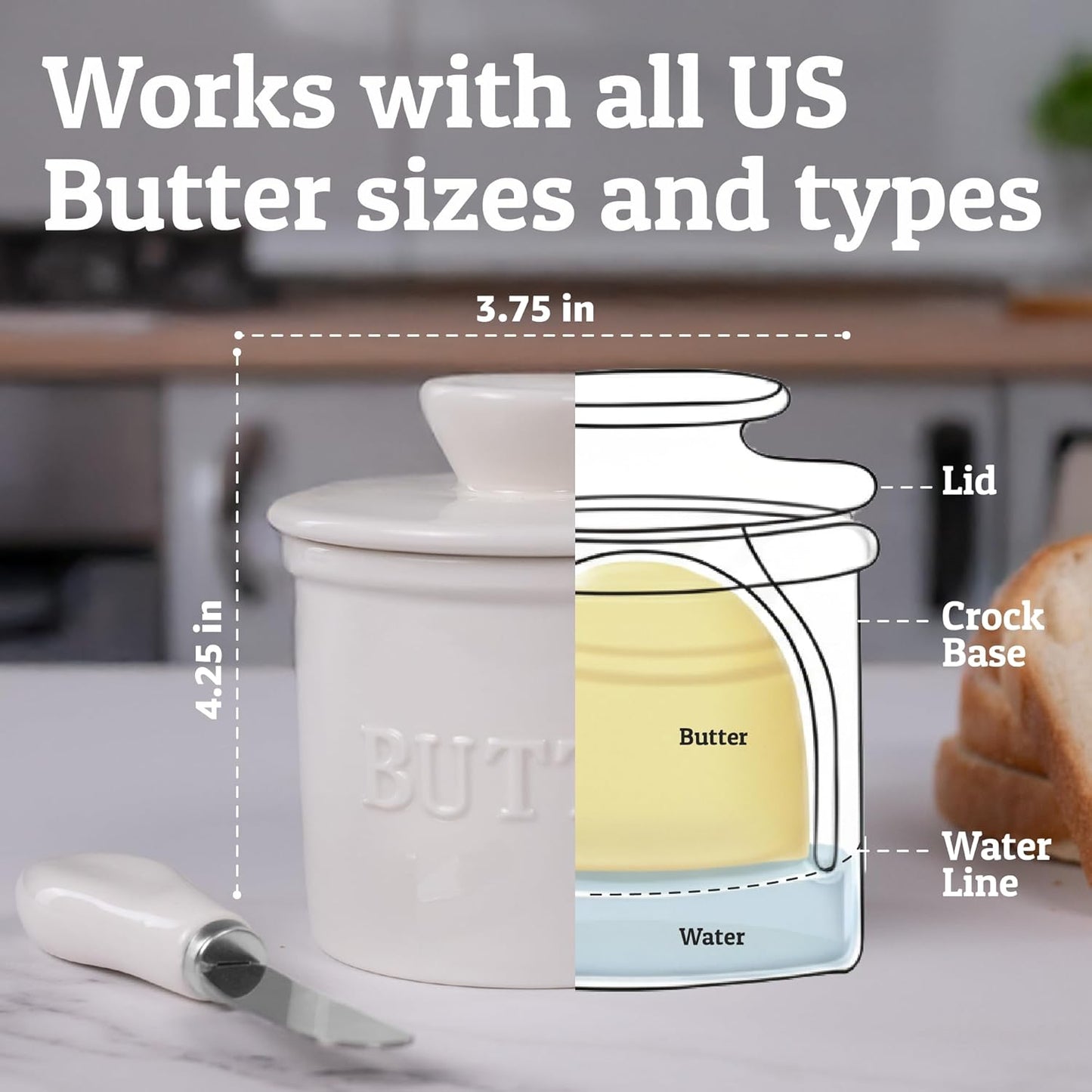 PriorityChef French Butter Crock - Keep Butter Fresh & Spreadable | Ideal Kitchen Gift - White