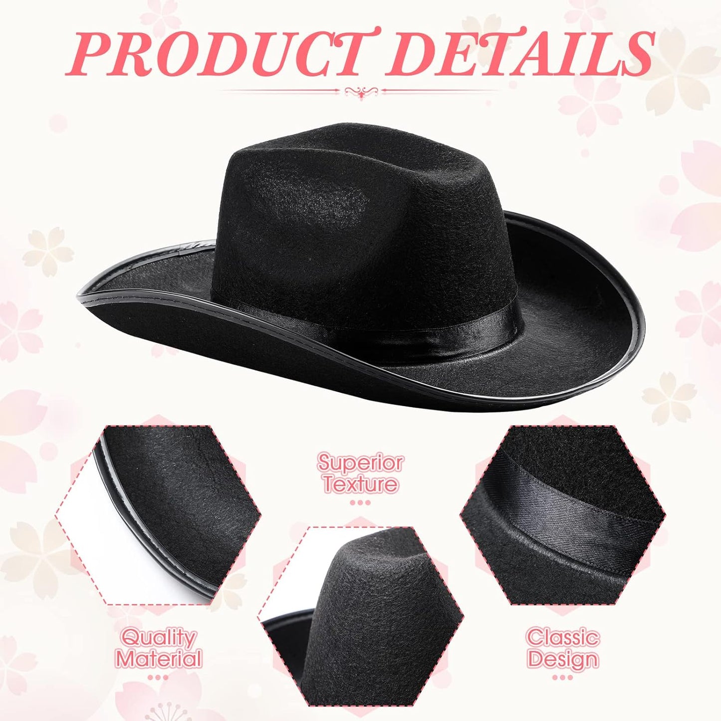 Unittype 12 Pcs Women Cowgirl Cowboy Hats Bachelorette Cowboy Hats for Bridal Shower Wedding Engagement Halloween Cosplay