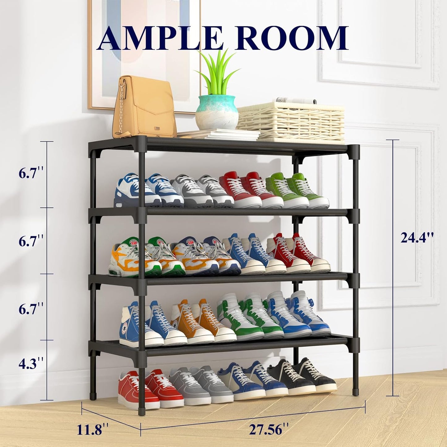 Kitsure Shoe Rack - X-Large Non-Woven Shoe Organizer for Closet, Entryway & Garage - Black