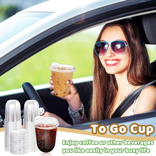 Alaeseje 50 Pack Clear Plastic Cups - 16 oz Disposable Iced Coffee Cups with Strawless Lids