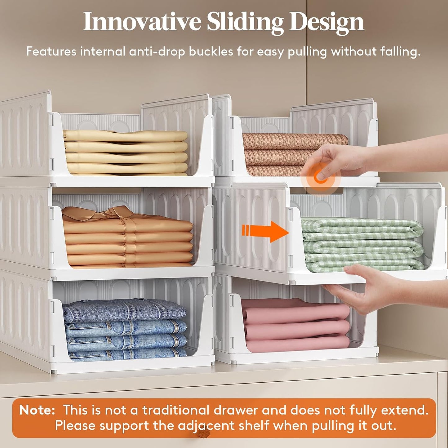 Lifewit 6-Pack Stackable Closet Organizers - Multifunctional Plastic Storage Bins for Clothes | 32 cm/12.6 inch