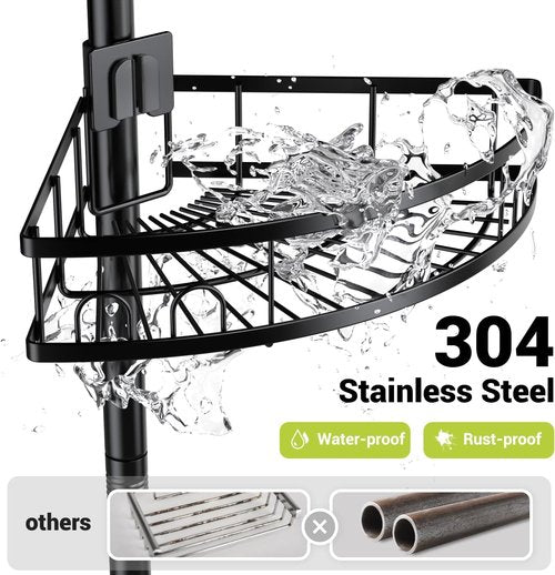 Aitatty Corner Shower Caddy - 4-Tier Rustproof Bathroom Organizer Shelf - Black Floor Rack