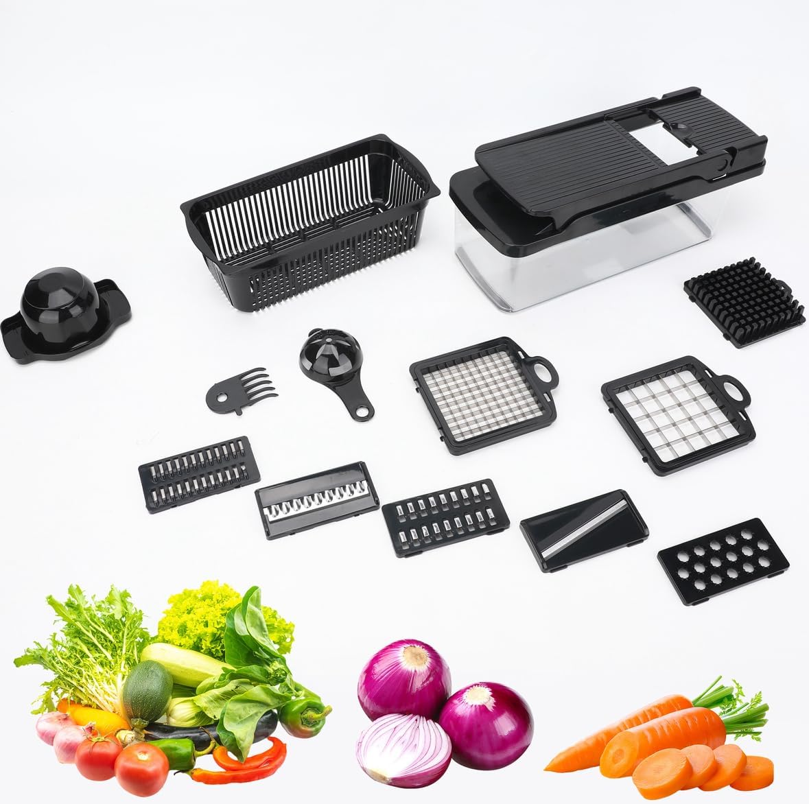 Skiennix Vegetable Chopper 14-in-1 - Multifunctional Stainless Steel Onion Dicer & Mandoline Slicer