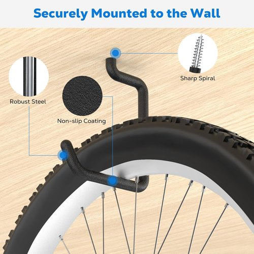 Housolution Heavy-Duty Bike Hooks - 8-Inch Wall & Ceiling Mount | 75 LBS Capacity, Anti-Slip Coating, 4-Pack