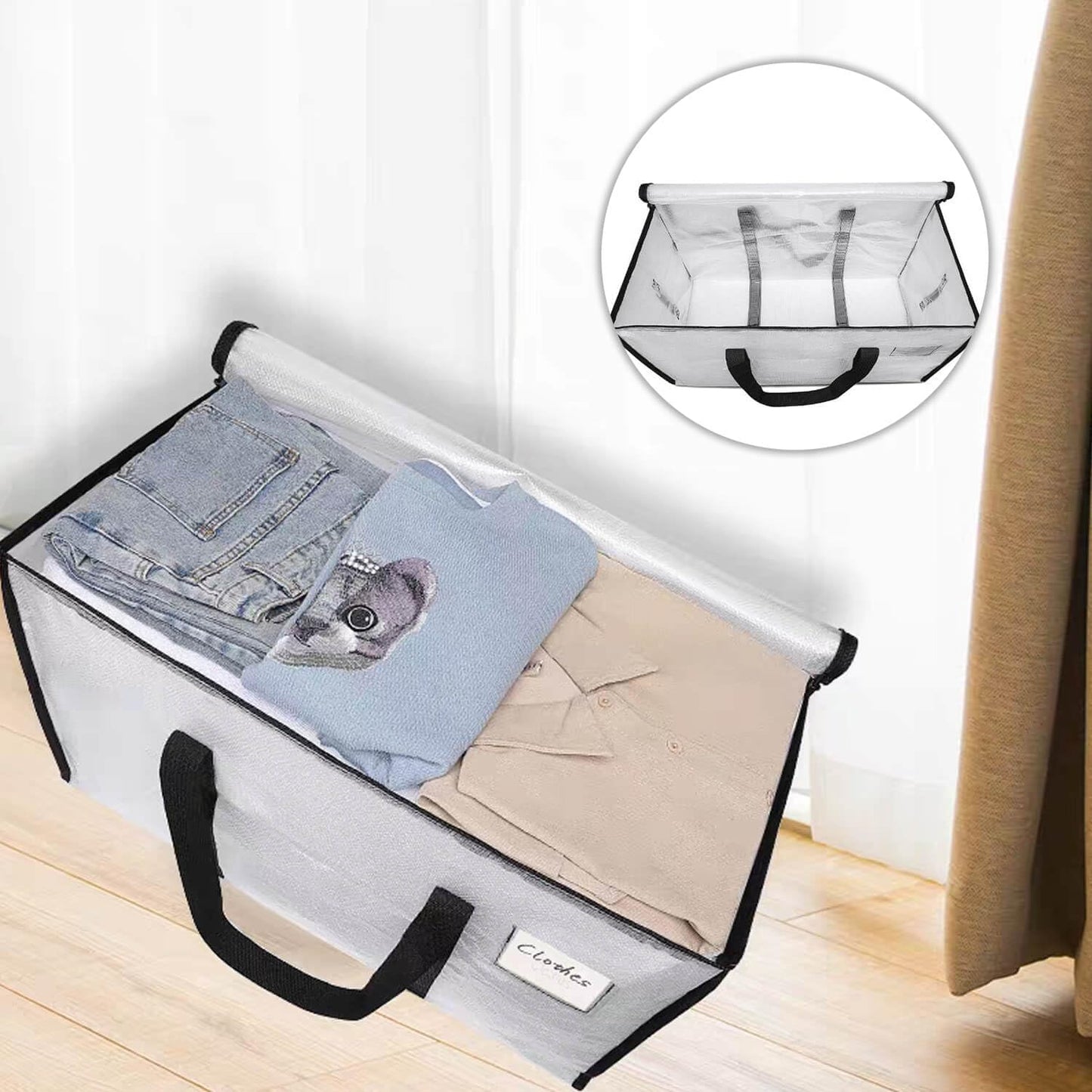 Skiennix Large Moving Bags - Heavy Duty Storage Totes with Zippers & Handles | Space-Saving Clear 6 Pack