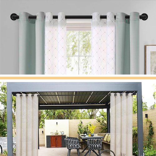 Black Curtain Rods by [Brand Name] - Adjustable 18 to 88 Inch Industrial Design | 1 Inch Diameter, Wall or Ceiling Mounted
