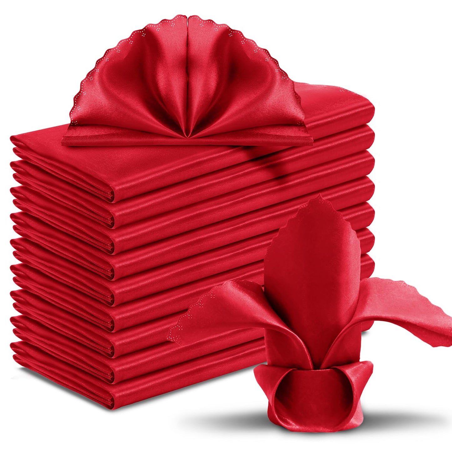 Eychei 60 Pieces Red Satin Napkins 20x20 Inches Satin Cloth Napkins, Square Satin Napkins with Scalloped Edges, Elegant & Silky Table Napkins for Restaurant Banquet Wedding