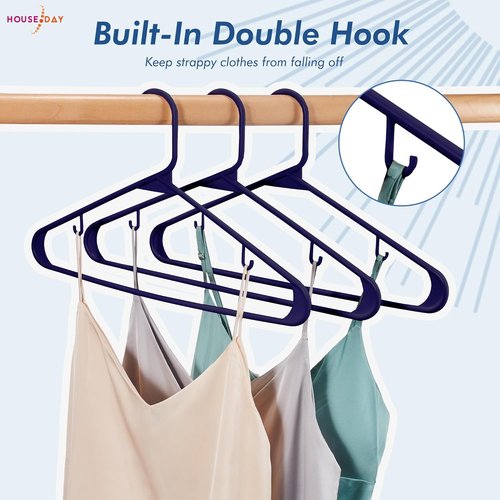 HOUSE DAY Blue Plastic Hangers - 60 Pack Non-Slip Durable Coat Hangers | Lightweight Closet Organizer
