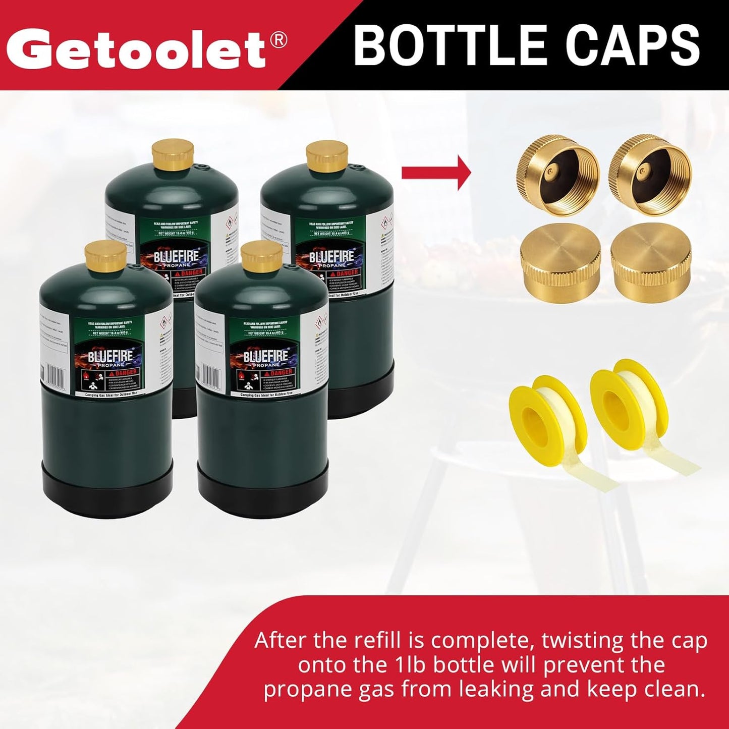 Propane Refill Adapter - Skiennix 1 lb Tank Converter with Valve & Gauge - Brass with 4 Caps