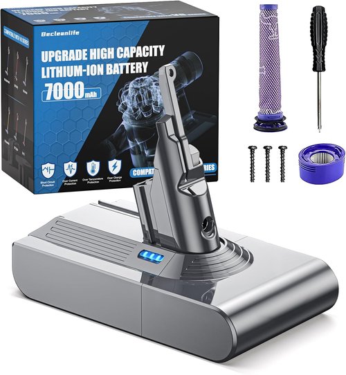 Dyson V8 Battery Replacement - 7000mAh Power for V8 Animal/Absolute/Fluffy/Motorhead | Includes 2 Filters & 3 Screws