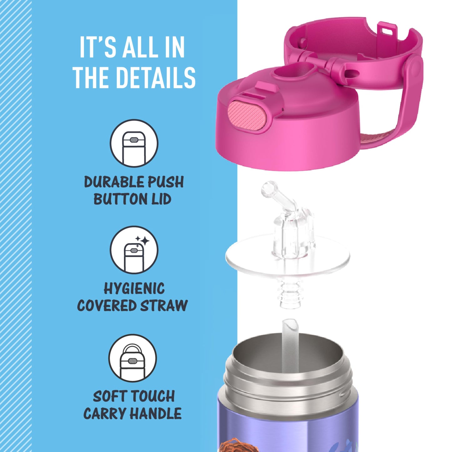 THERMOS FUNTAINER 12 Ounce Stainless Steel Vacuum Insulated Kids Straw Bottle, LITTLE MERMAID