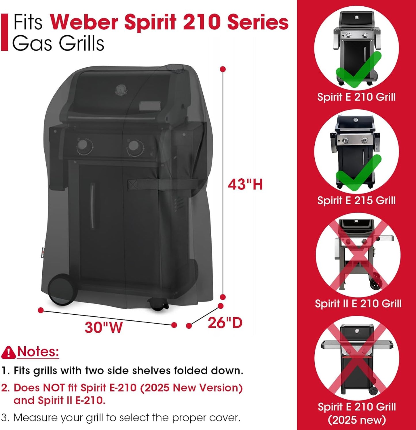 Unicook 30-Inch Heavy-Duty Waterproof Grill Cover - Fits Weber Spirit 210 | 2-Burner BBQ Protection