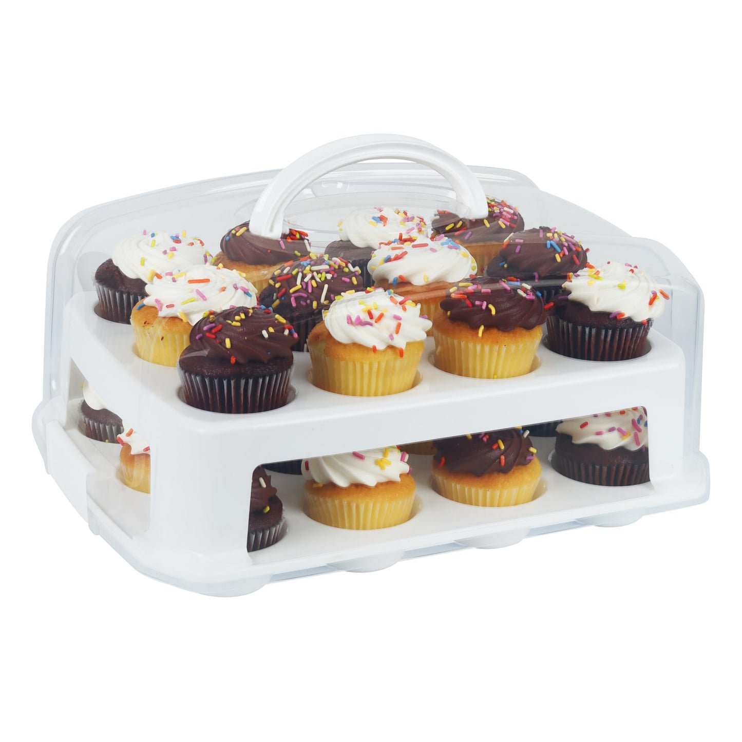 Extra Tall Cupcake Carrier 24 Count, 24 Cupcake Holder with Lid -Spacious 3.5” Tall Tiers Accommodate 24 Tall Frosted Cupcakes, Won't Smush! Cupcakes Containers Muffin Storage Container/Muffin Holder