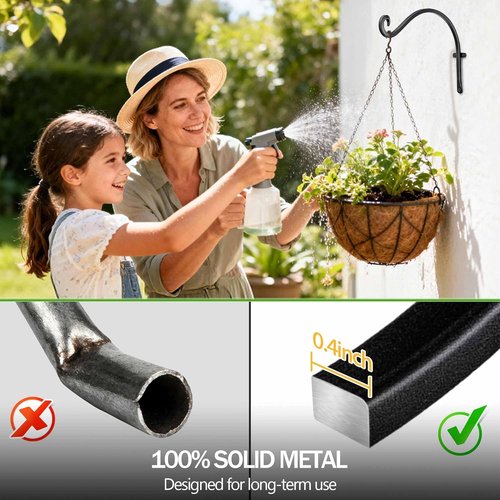 AJART Heavy-Duty Plant Hanger - 50 Lbs Capacity for Large Baskets or Feeders - 12 Inch Rustproof Iron Wall Hooks | 2 Pack