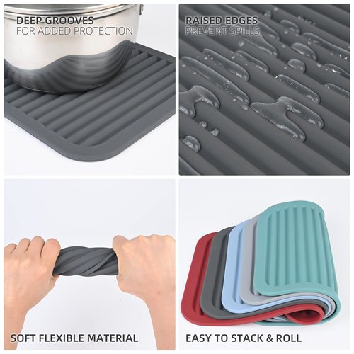 IFFMYJB Silicone Trivet Mat for Hot Pots and Pans, Heat Resistant Silicone Mat, Multipurpose Trivets Mats, Flexible Durable Blue Hot Pads for Countertops, Non-Slip Rectangular Pad Pot Holder 2 Set