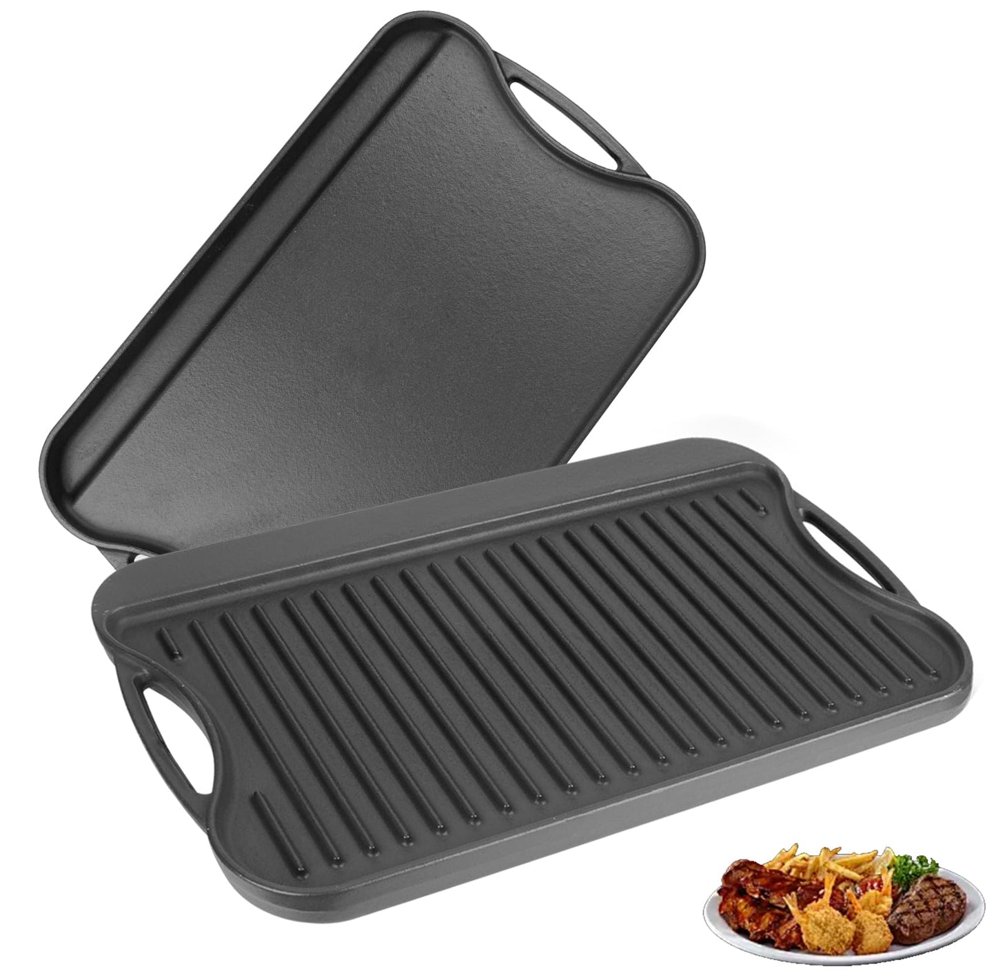 WEBROIL 2 in 1 Reversible Cast Iron Griddle for Gas Grill, Flat Top Grill Pan for Gas Stove, Pre-Seasoned Oven Top pan,Upgrade Double Burner Griddle for Indoor & Outdoor Cooking Accessories, 17" X 10"