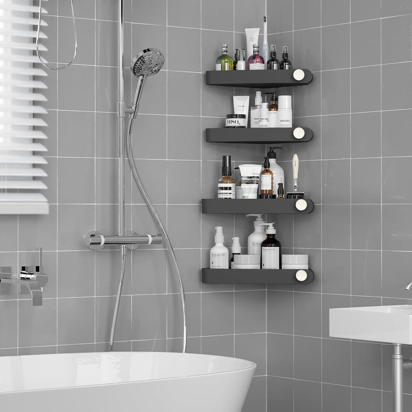 Sotfamily Plastic Shower Caddy - 4 Pack Adhesive Corner Shelves for Bathroom Organization | Black