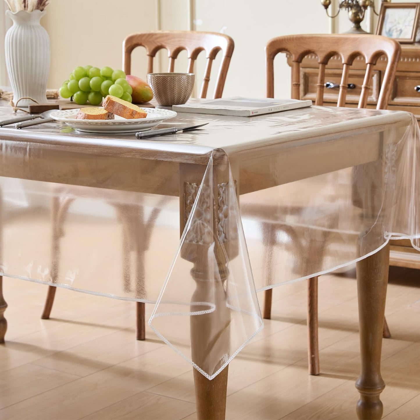 Spring rain Clear Table Cover Protector 54 x 78 Inch, PVC Plastic Tablecloth, Waterproof Oil Spill Proof Stain Resistant & Wipeable, Rectangle Vinyl Tablecloth for Desk Coffee Dining Room Table