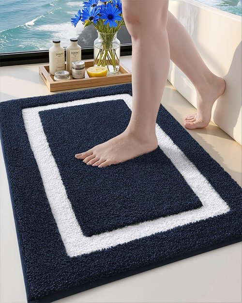 Color&Geometry Navy Blue Bathroom Rugs - Extra Soft Microfiber, Non-Slip, Washable 36x24" Bath Mat