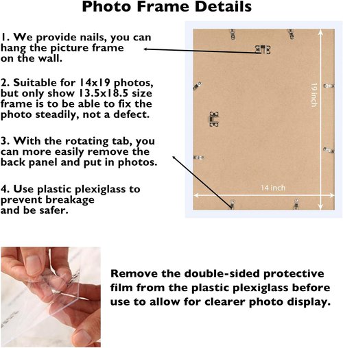 JCJMY 14x19 Picture Frame - White Wall Hanging Frame with Shatter-Resistant Plexiglass | Versatile Mounting Options