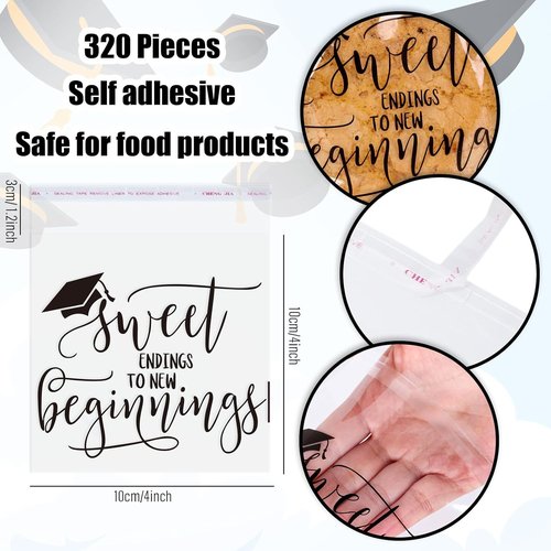 FYSUIMU Graduation Treat Bags - 320 Pcs Clear Self-Adhesive Cellophane Bags | 4 x 4 Inch for Celebrating Graduates