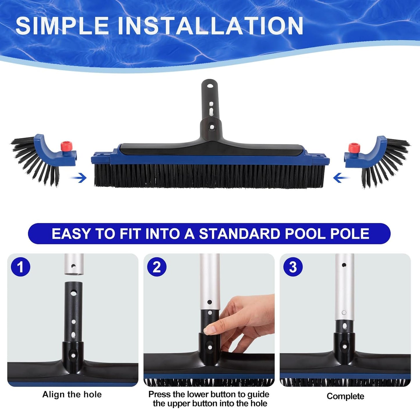 POOLAZA 20'' Curved Pool Brush - Heavy-Duty Brush Head with BPT Bristles for Inground Pools