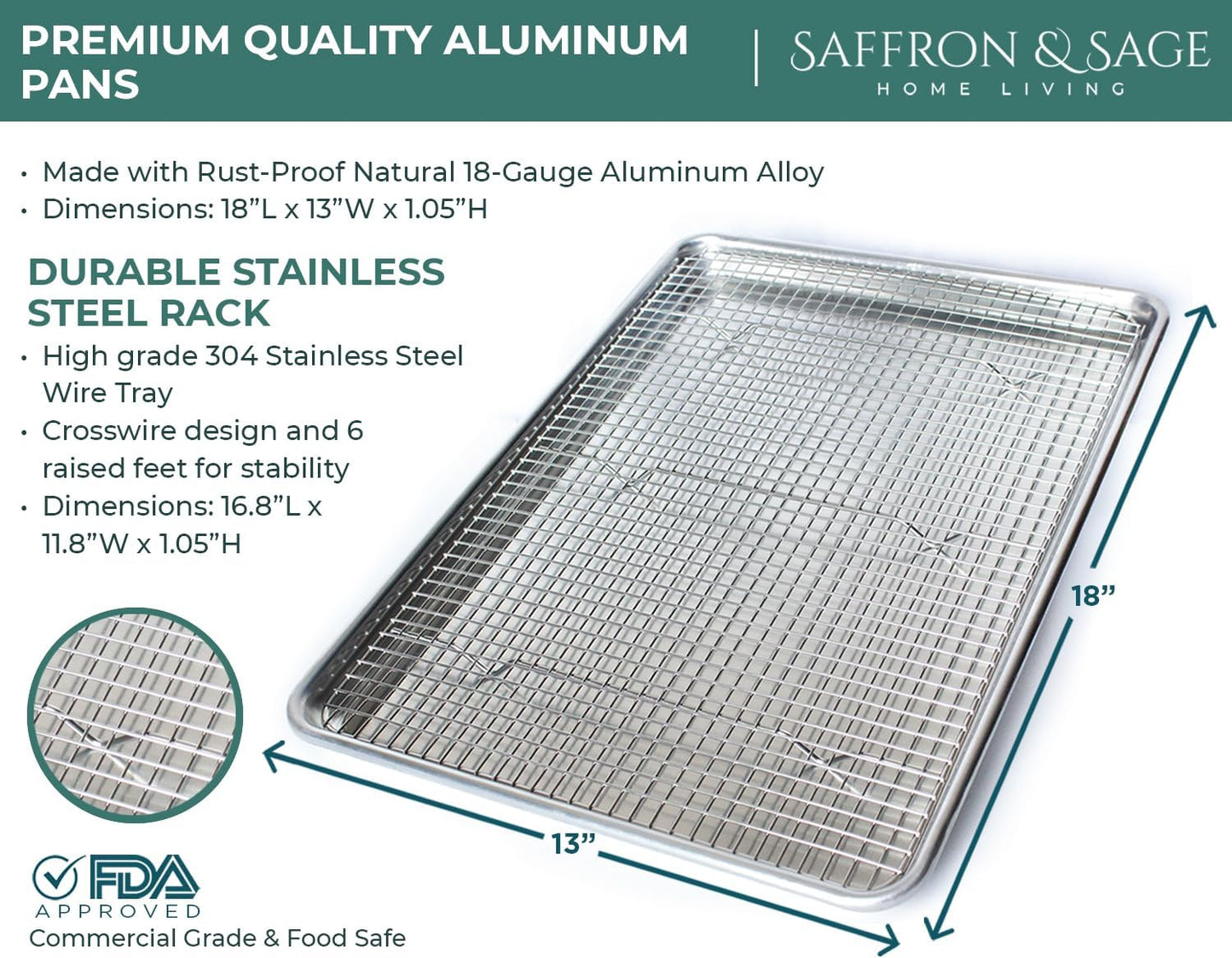 Skiennix Commercial Quality Cookie Sheet & Rack Set - Heavy Duty Aluminum Half Pan 13x18, Rust & Warp Resistant