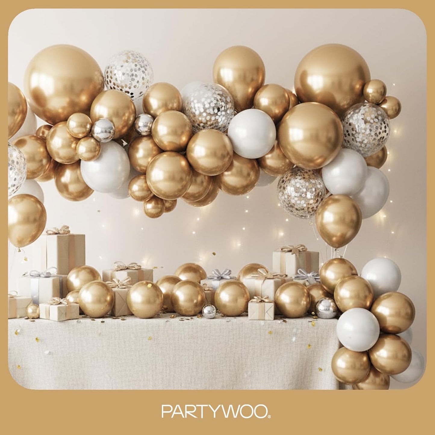 PartyWoo Metallic Gold Balloons - 128-Piece Chrome Gold Balloon Arch Kit for Celebrations | 18", 12", 10", 5" Sizes