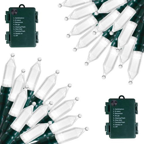 Brightown Battery Operated Christmas Lights - 50 LED Mini String Lights | 18 Feet, 8 Modes, Waterproof, Pure White