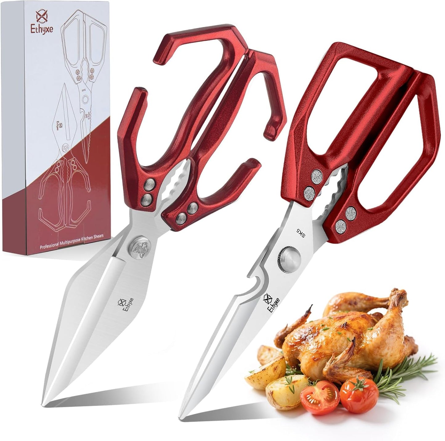 Upgraded Kitchen Scissors Set - Heavy Duty Stainless Steel Shears for Meat, Poultry & Bones | Dishwasher Safe