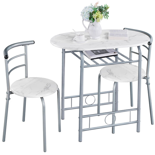 Yaheetech 3-Piece Dining Table Set, Breakfast Bistro Table Set for 2, Small Kitchen and Table Chairs Set of 2 with Metal Frame and Storage Rack for Small Space/Apartment/Dorm Room, White