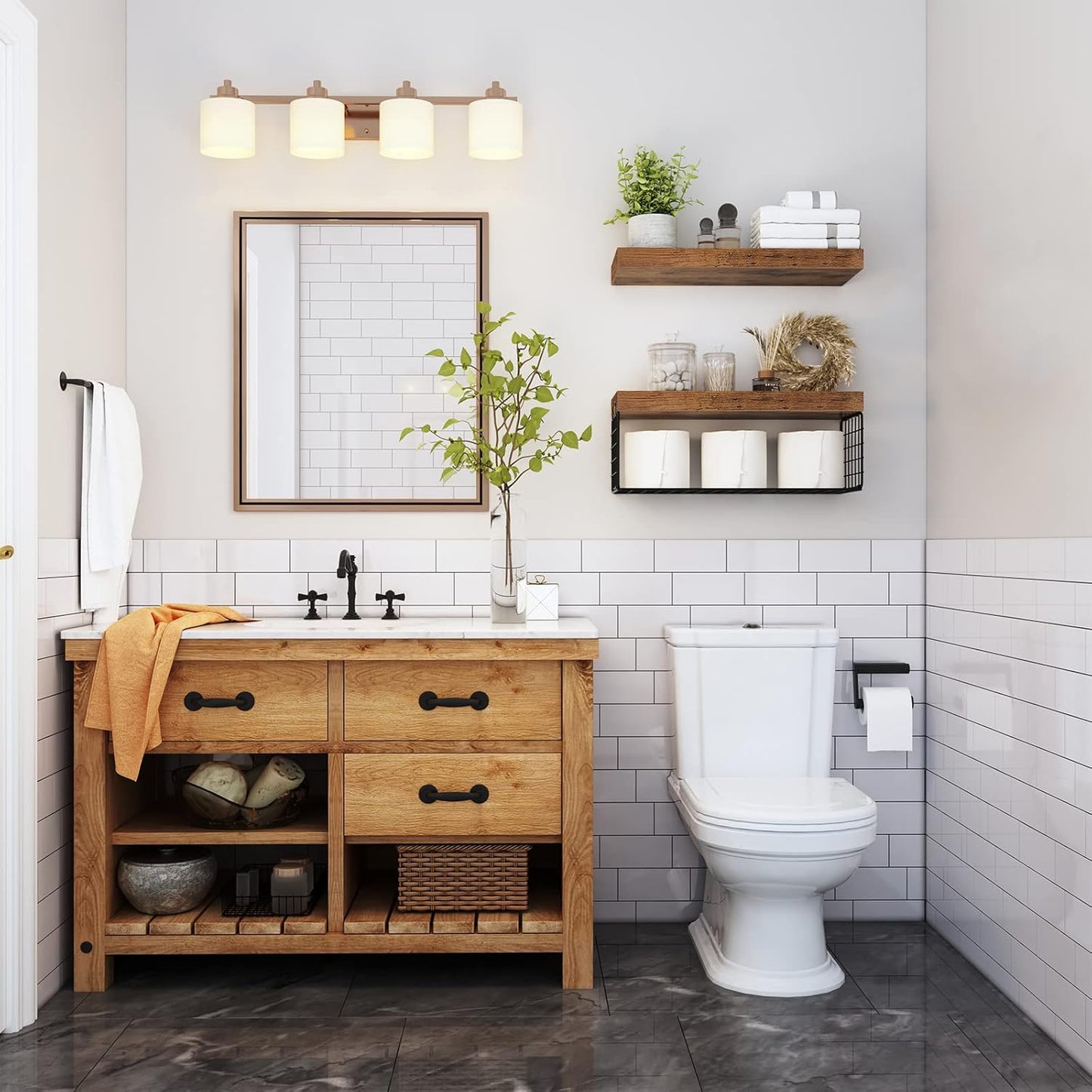 QEEIG Bathroom Shelves - Rustic Brown Over Toilet Floating Storage | Set of 2, 16 Inch Farmhouse Decor