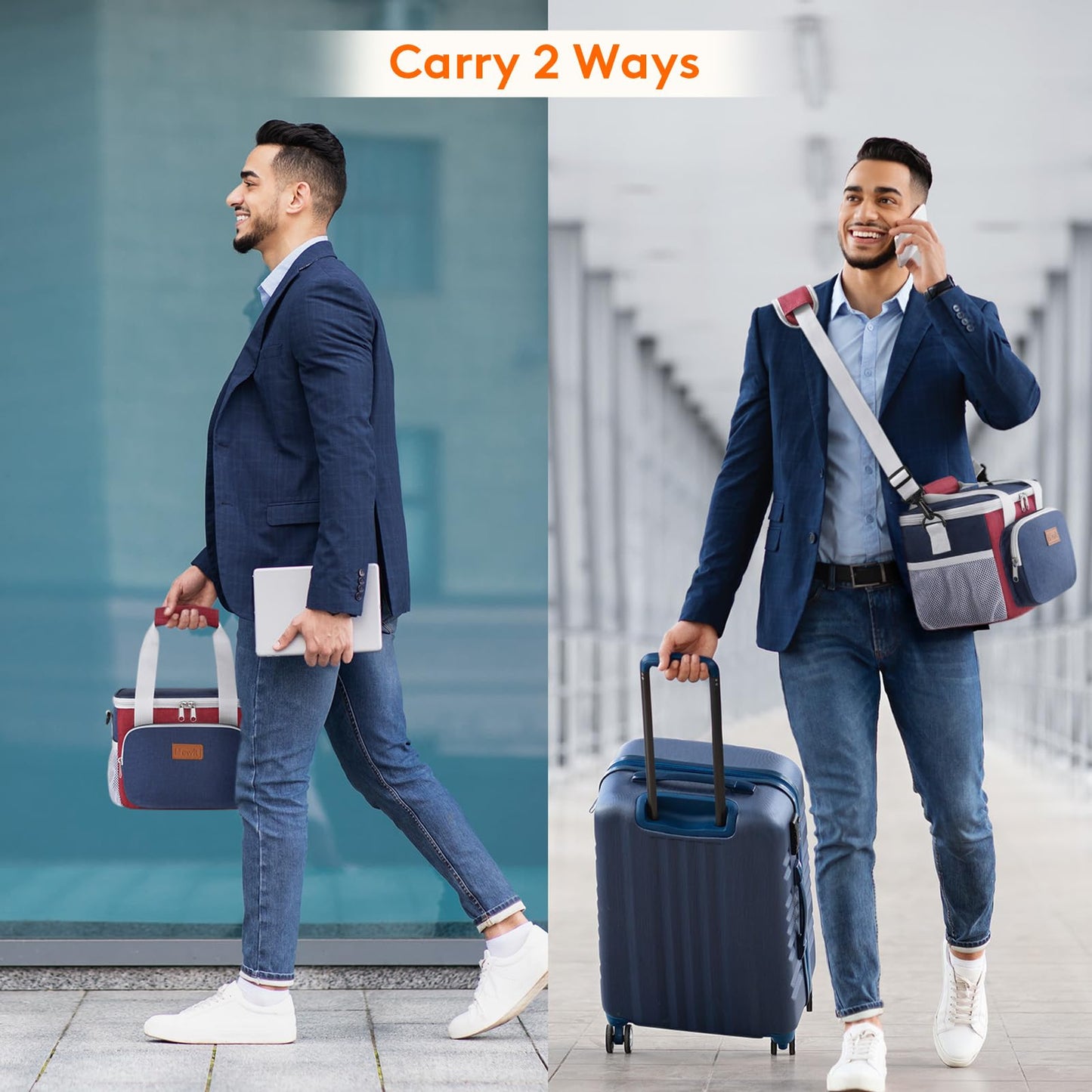 Lifewit Medium Lunch Bag, Insulated Lunch Box, Soft Cooler Cooling Tote for Adult Men Women, White and Red and Blue 12-Can (9L)