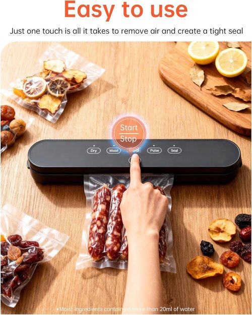 Food Vacuum Sealer Machine - 4-in-1 Compact Sealer with Digital Timer & 20 Bags | 75kPa Moist/Dry Modes