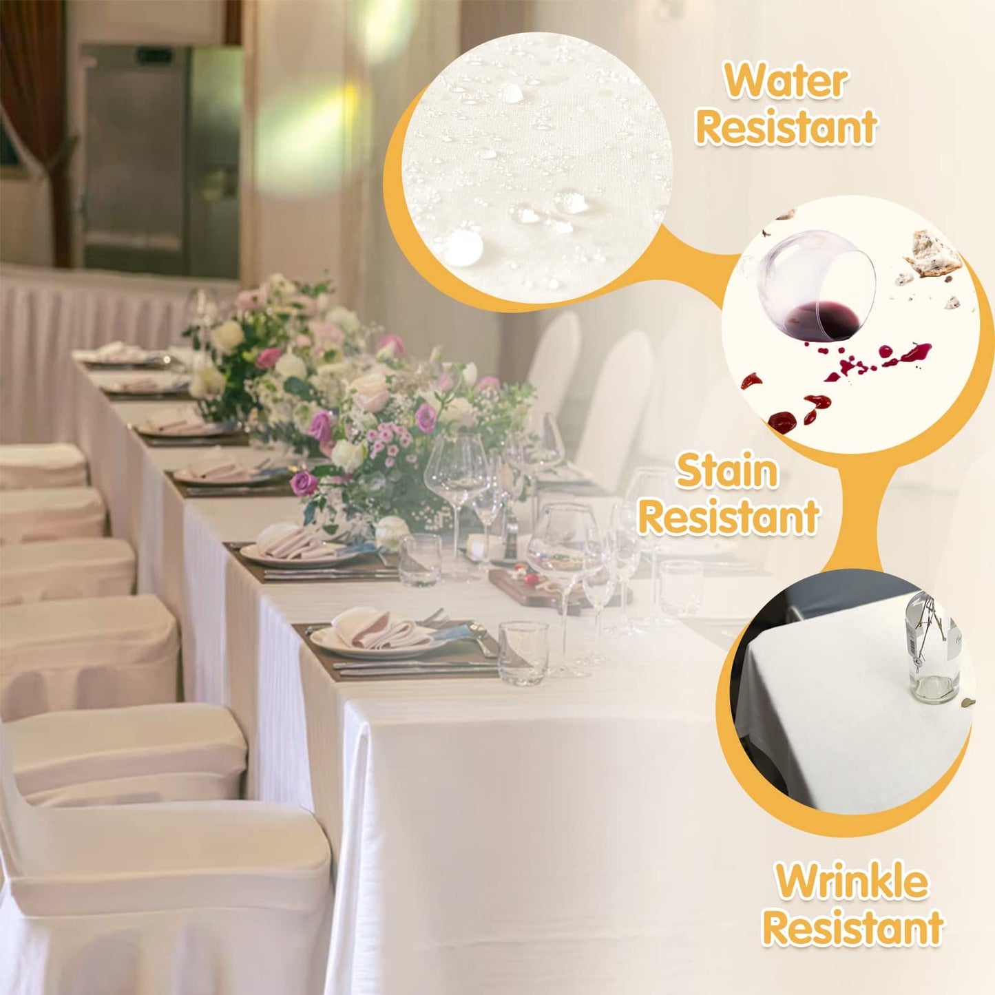 BRILLMAX 6 Pack Ivory Tablecloths 60 x 102 Inch for 6ft Rectangle Tables - 150 GSM Polyester Fabric, 15" Standard Drop, Water, Stain & Wrinkle Resistant Cloth Cover for Wedding Banquet Dining Buffet
