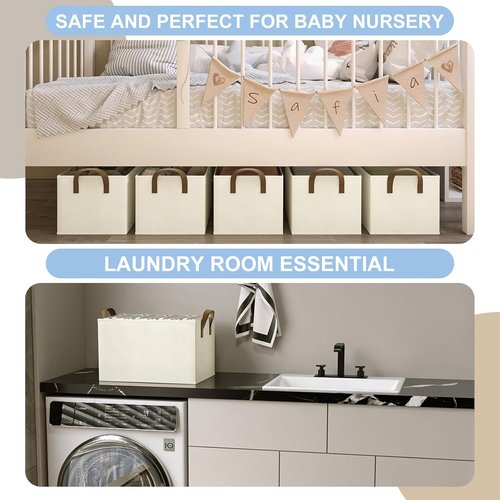 Fabric Closet Organizers by Closet Storage Bins - Collapsible Shelf Baskets for Bedroom - Beige, 3 Pack