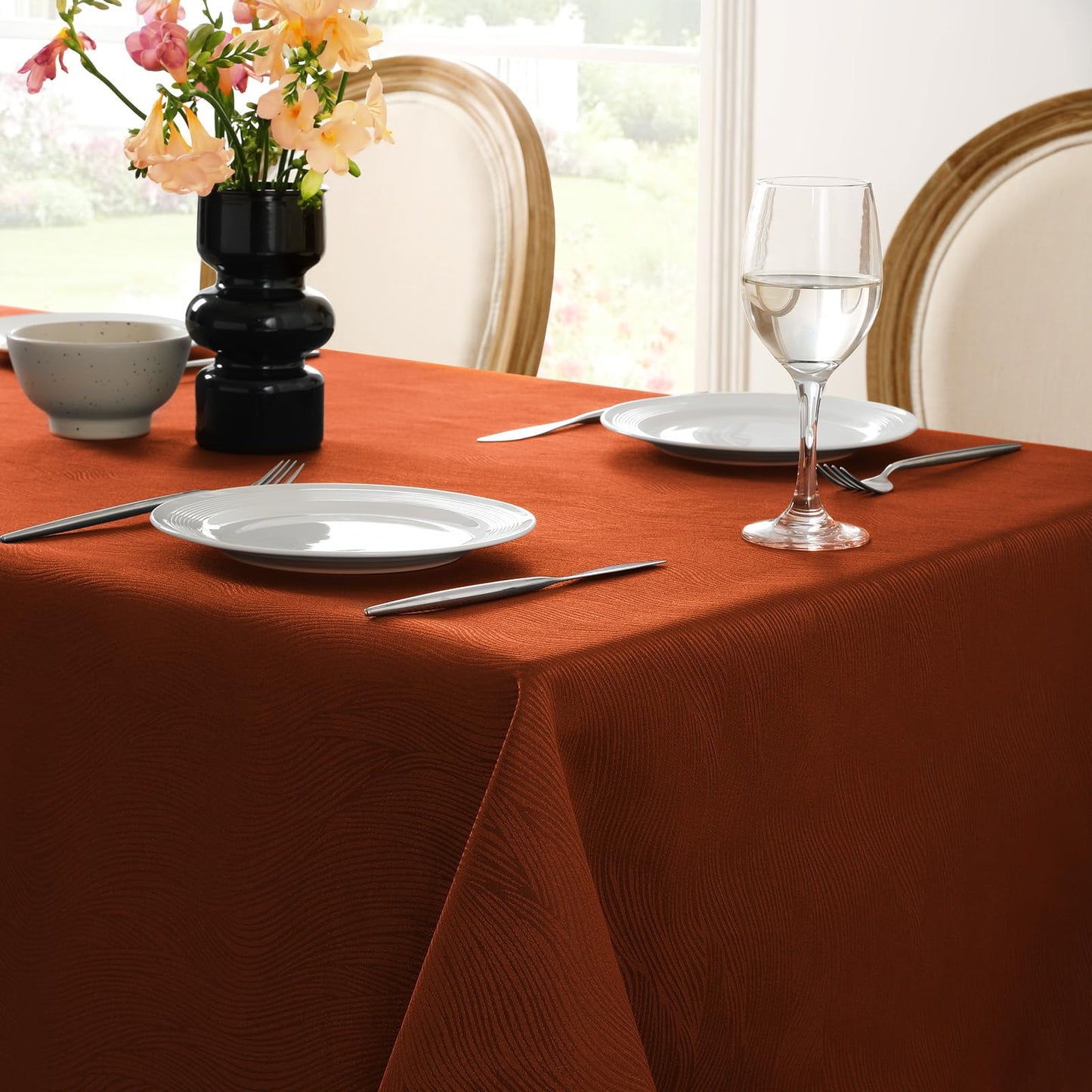 Softalker Fall Table Cloth Jacquard Rectangle Tablecloth Waterproof Spillproof Table Cover Burnt Orange for Autumn Harvest Thanksgiving Decoration (60x104 Inch,Rust Red Swirl)
