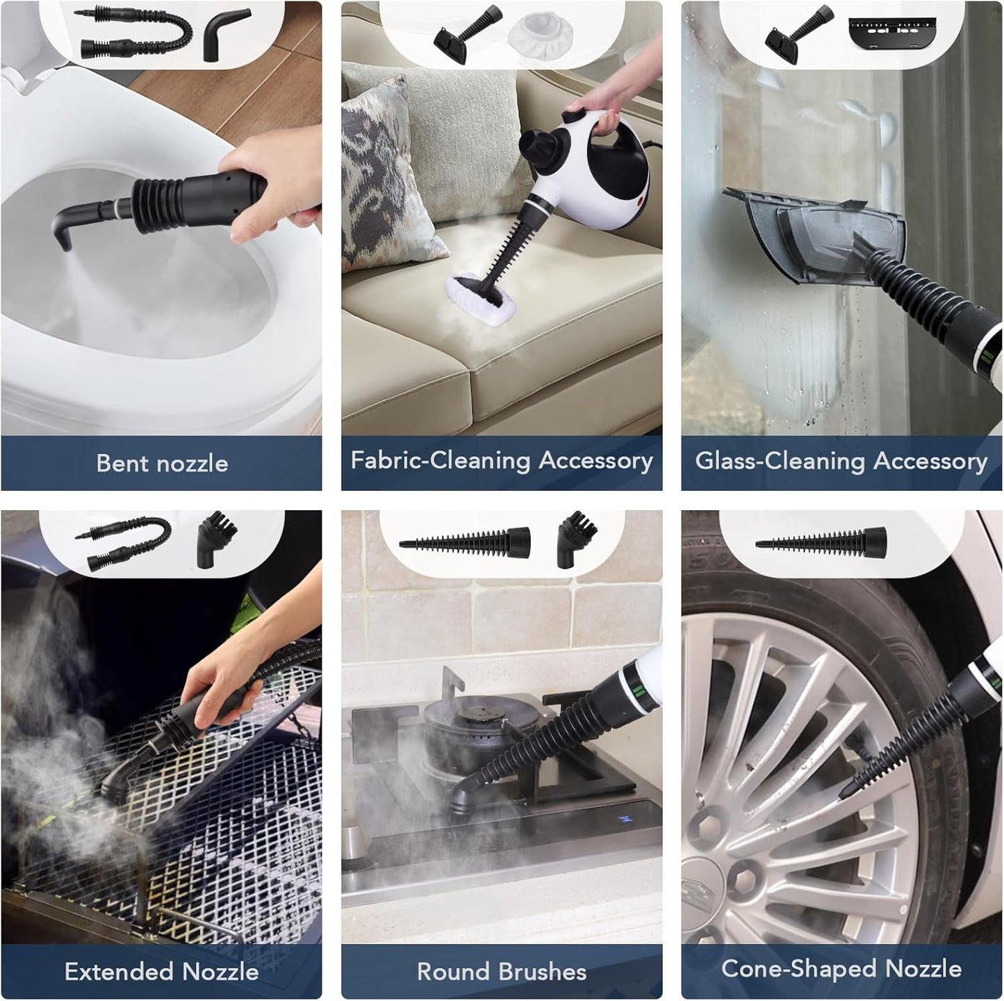 Skiennix Handheld Steam Cleaner - Portable Upholstery Steamer with 10 Accessories | Safe Grime Removal