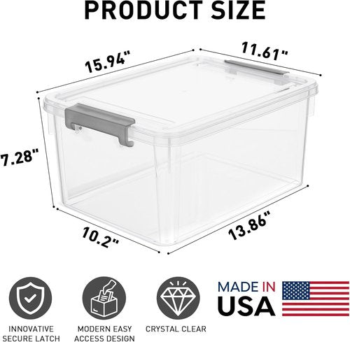 Citylife 17 QT Plastic Storage Bins - Stackable Latching Containers for Organizing Home & Garage | Clear Box