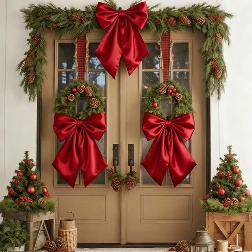 Big Red Bows | Christmas Tree Topper - 23x11 In Ruby Red Satin Bow for Holiday Decor