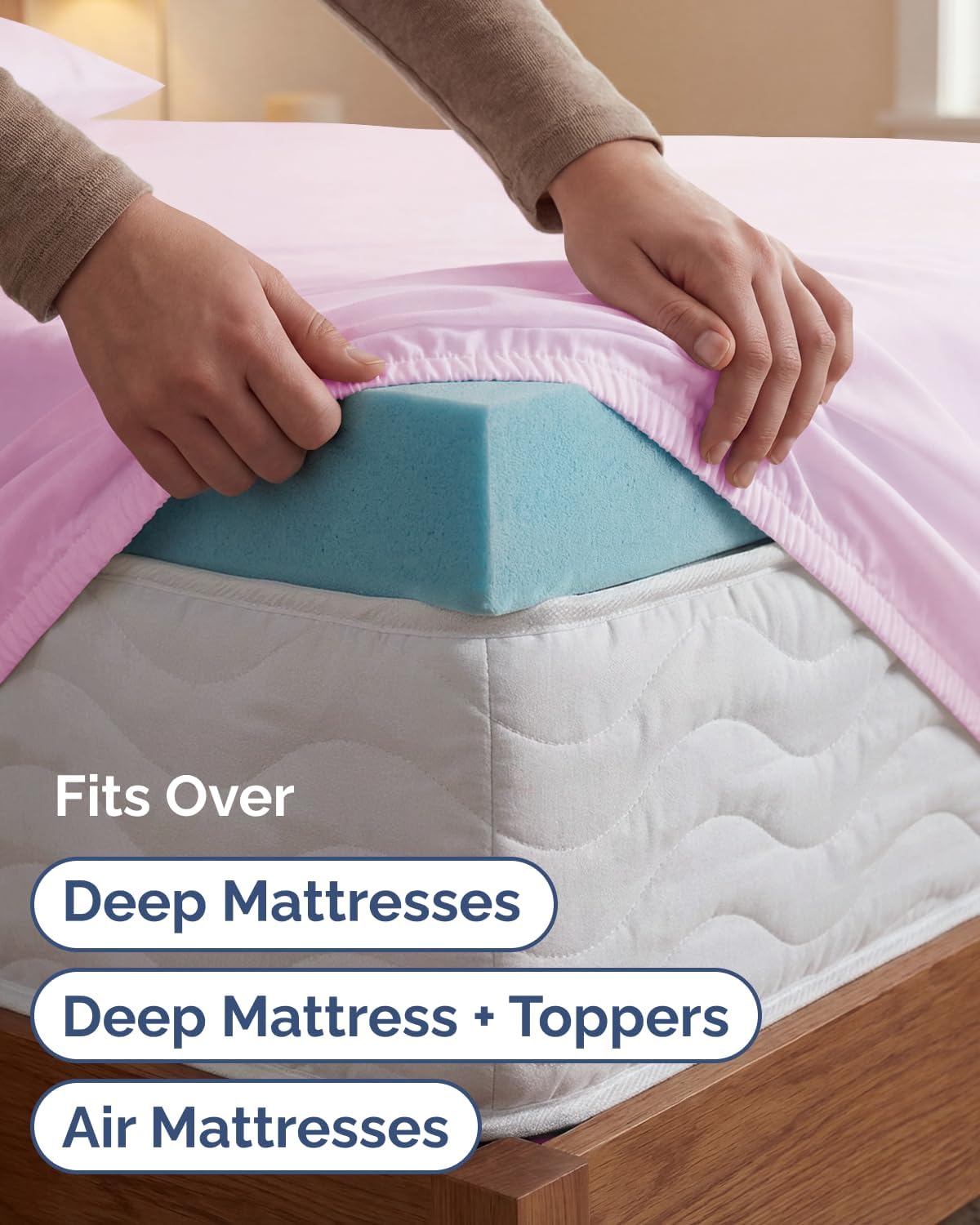Skiennix Extra Deep Twin XL Sheet Set - 4-Piece Breathable Cooling Bedding - Soft, Wrinkle-Free Light Pink