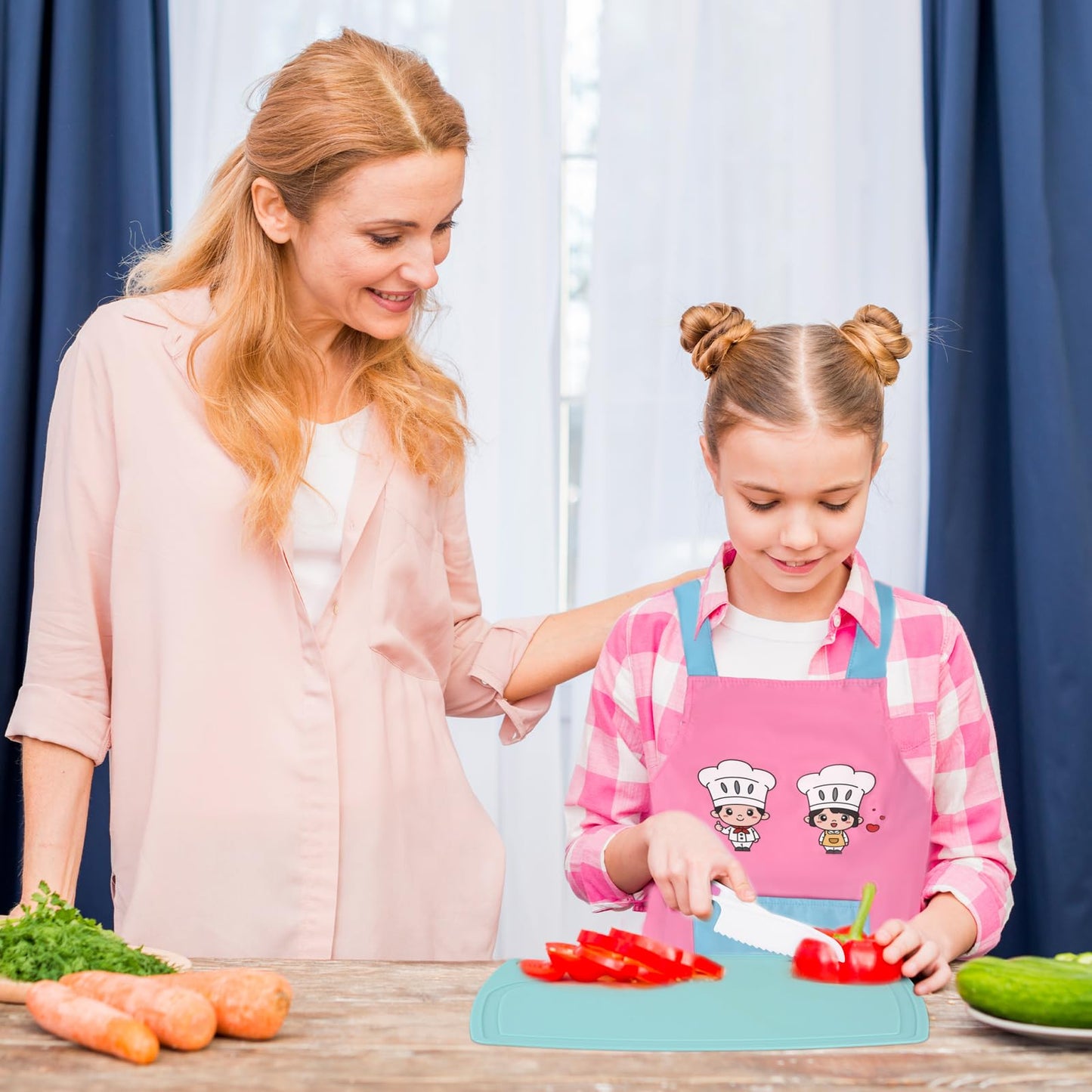 20 PCS Toddler Kitchen Knife Baking Tools Set, Pink Kid Safe Knives for Cutting with Cutting Board