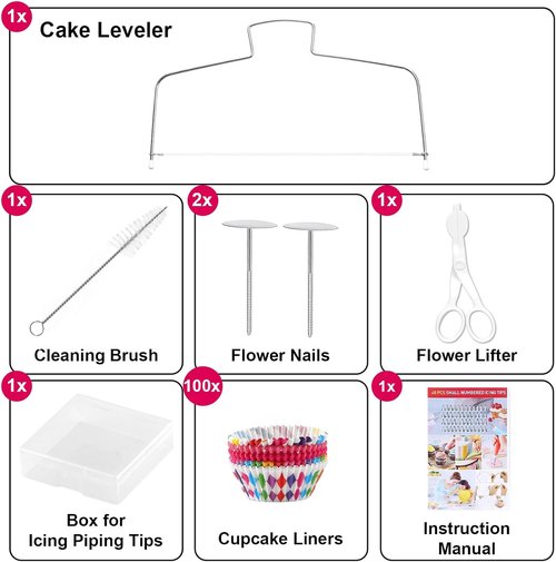 222 PCS Cake Decorating Kit | Complete Set with Turntable, Leveler, Piping Bags & Tips, Spatulas, Scrapers & More