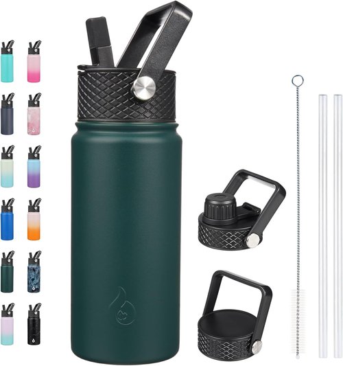 BJPKPK Insulated Water Bottle - 18oz Stainless Steel with Straw Lid | Leak-Proof, BPA-Free, Thermo-Army Green