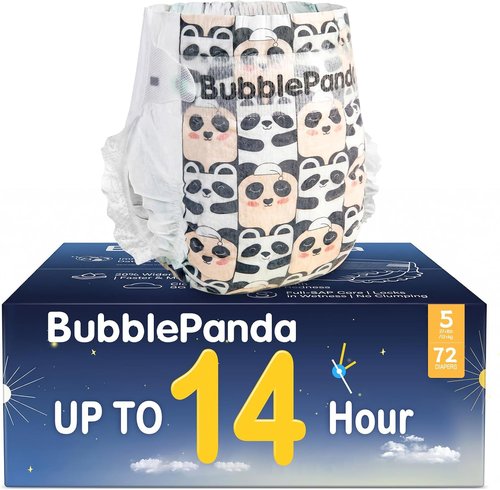 BubblePanda Overnight Diapers - Nighttime Protection with Dual Absorbent Core | Size 5, 72 Count
