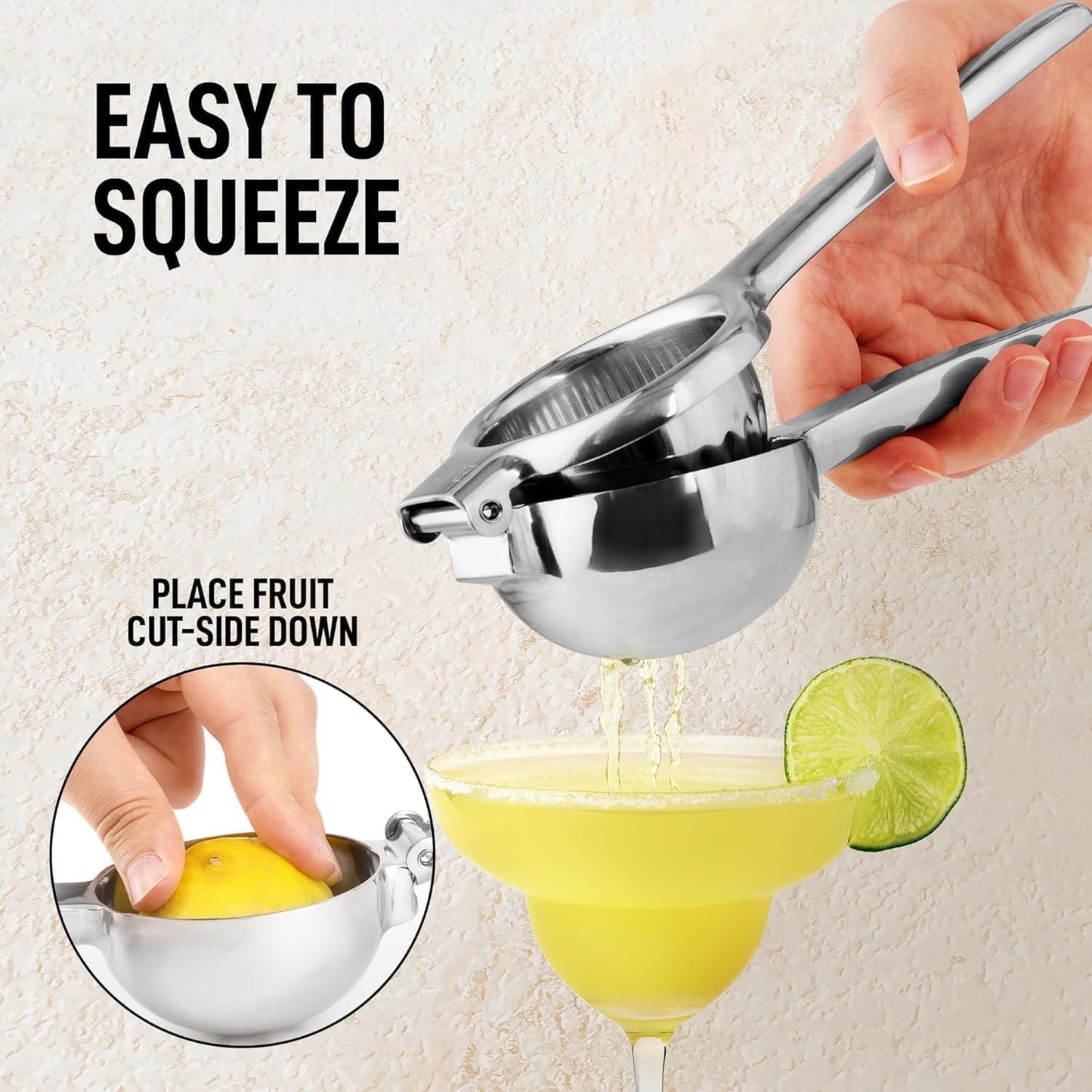 Zulay Kitchen Stainless Steel Lemon Squeezer - Heavy Duty Manual Citrus Press Juicer | Large Size