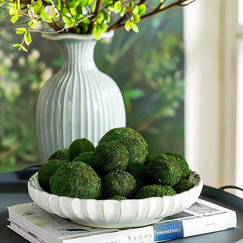 Biubee Decorative Faux Dried Moss Balls - 18 Pack of 6pcs 3.1" & 12pcs 2.2" Handmade Spheres for Home Decor