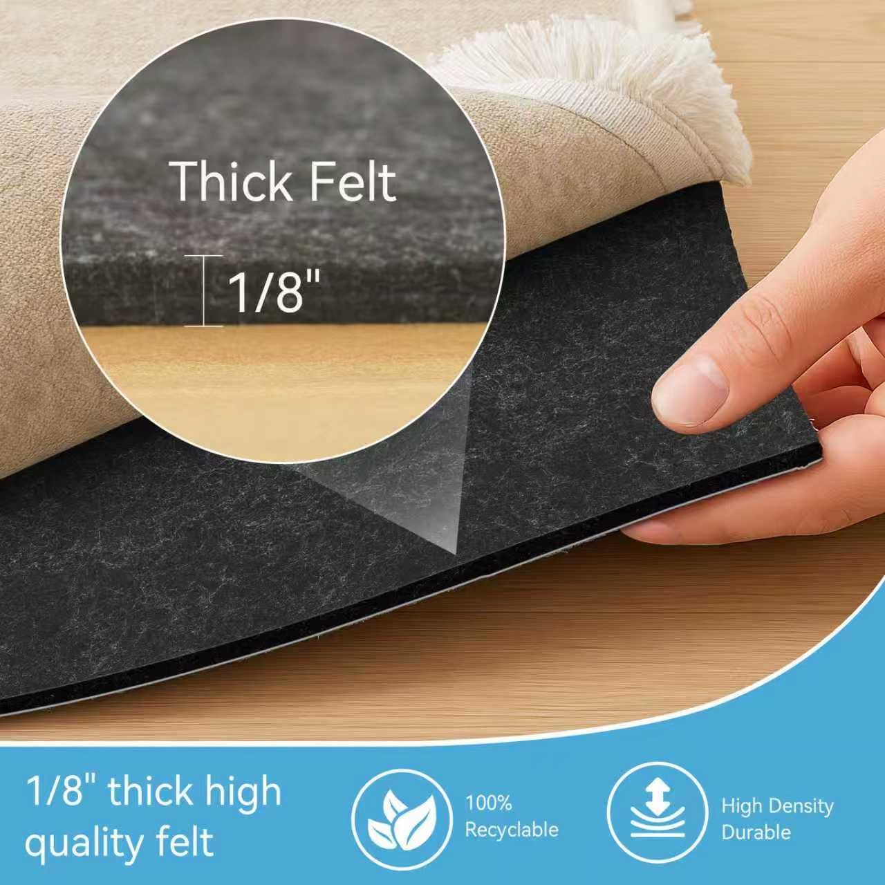 Warmstar 8x10 FT Non-Slip Rug Pad - 100% Waterproof Felt for Hardwood Floors, 1/8” Thick, Secure Grip