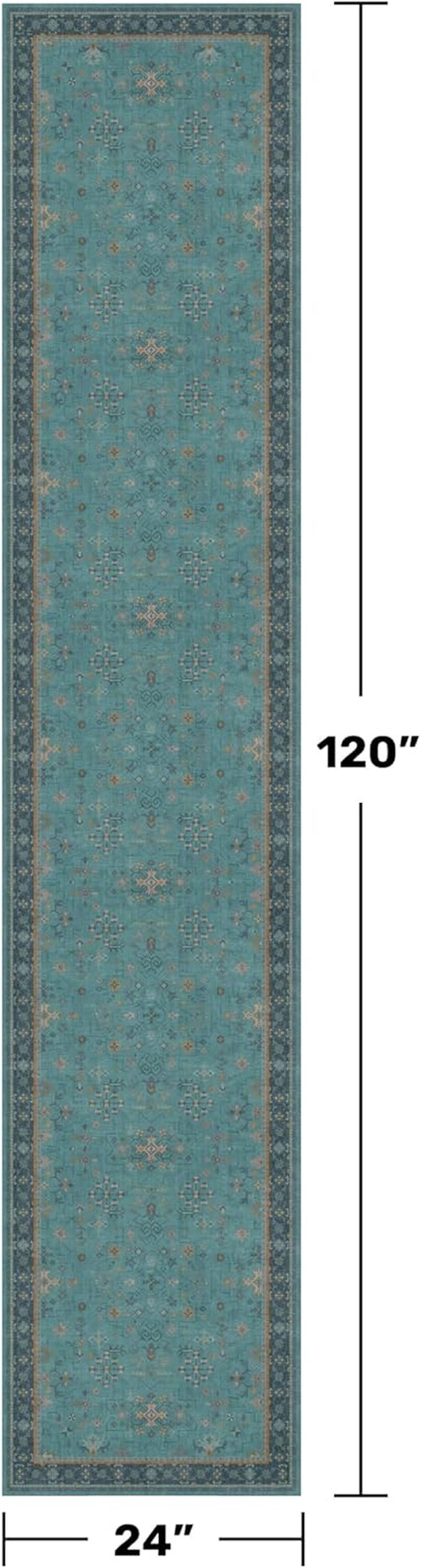 Boho Extra Long Runner Rug - Machine Washable & Stain Resistant | Non-Slip Rubber Backing, Teal 2x10